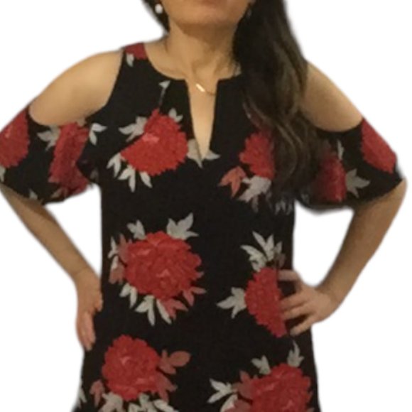 Le Chateau Cold Shoulder Floral Print Dress - Picture 1 of 14